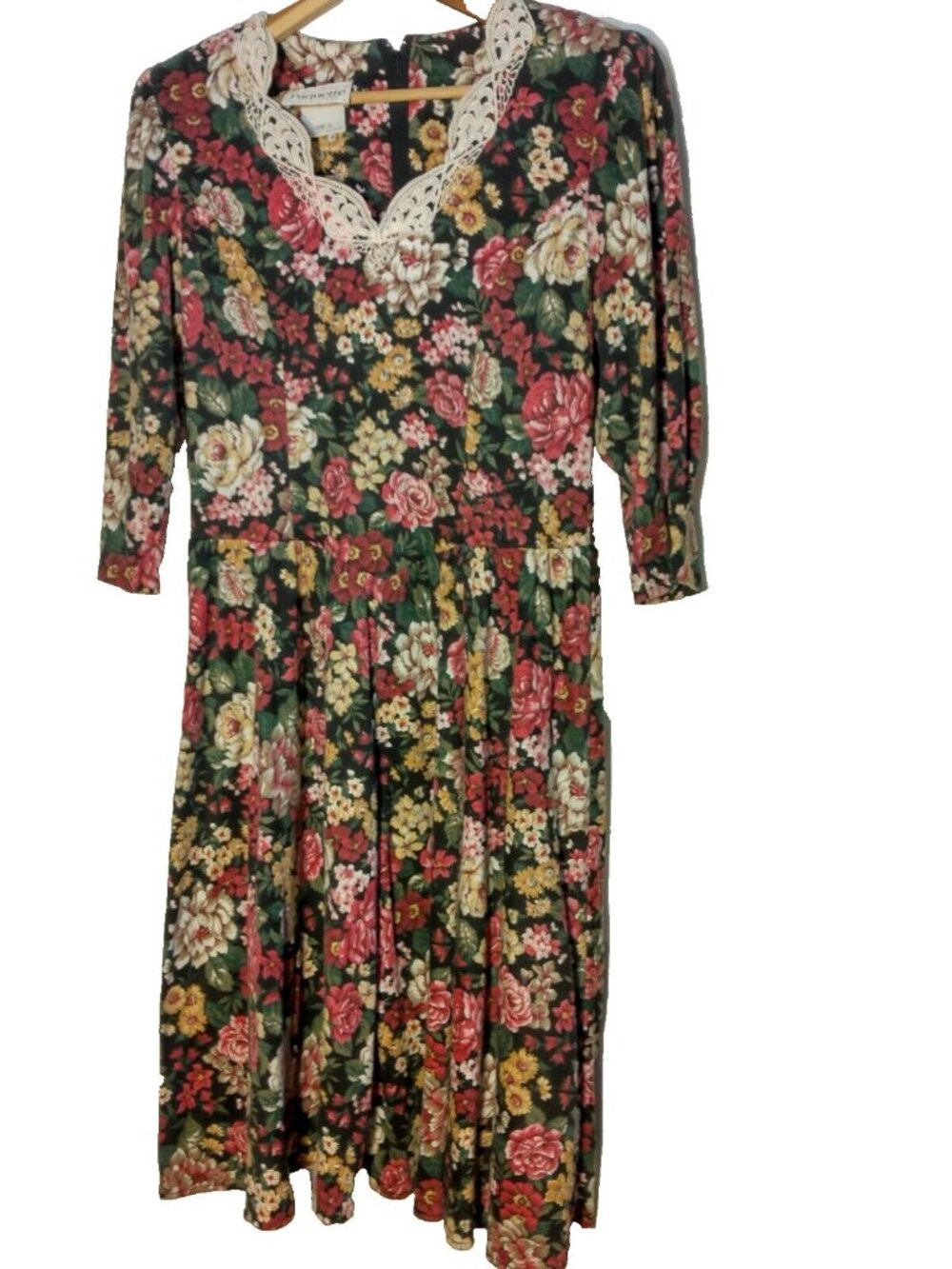 Vintage 1980s Paquette Petite Byer California Dress 10P Knit Floral Cottagecore - Picture 2 of 14